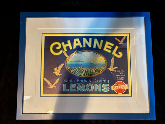#Framed "Channel Brand Lemons" Fruit Crate Label – Santa Barbara County, California Citrus Advertising