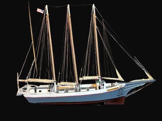 Handcrafted Wooden Three-Masted Schooner Model – Nautical Sailing Ship Display - Annapolis Maritime Antiques