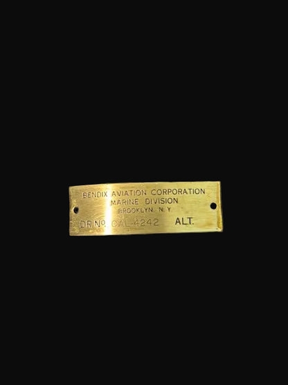 #Bendix Aviation Corporation Brass Data Plate Marine Division Baltimore MD ALT - Annapolis Maritime Antiques