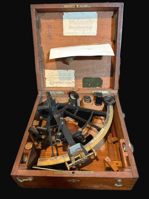 #ADD VENDOR French Marine Sextant A. Huillmann Ponthus Successeur Paris No. 3910 in Original Mahogany Case c.1880-1900 - Annapolis Maritime Antiques