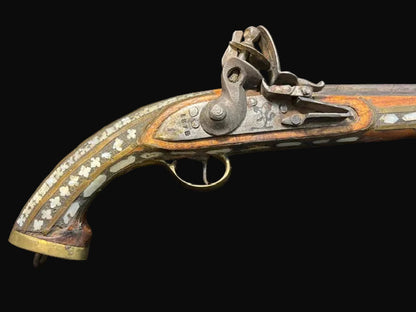 #Ottoman / Balkan Style Flintlock Pistol with Bone Inlay Decoration - Annapolis Maritime Antiques
