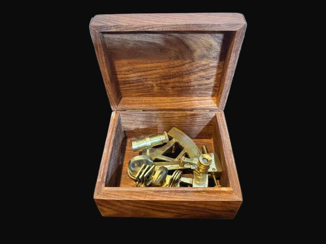 Nautical Sextant in Hardwood Presentation Box with Anchor Inlay