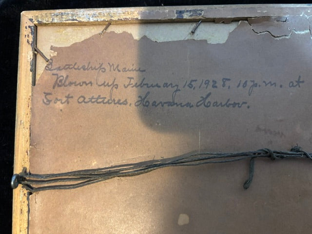 #Framed Battleship Maine Print with Handwritten Historical Notes on Reverse Spanish-American War Interest - Annapolis Maritime Antiques