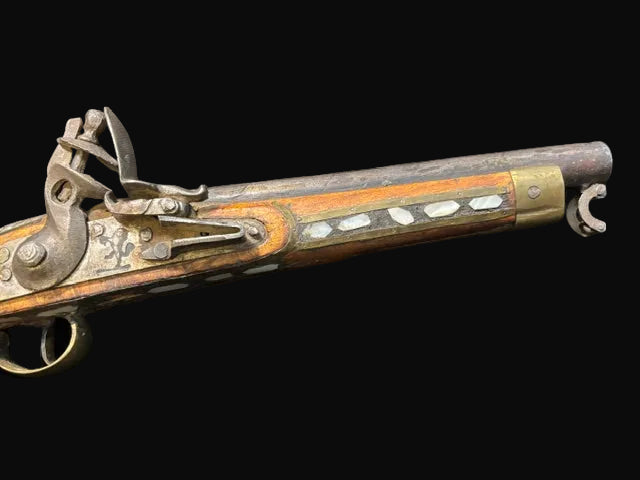 #Ottoman / Balkan Style Flintlock Pistol with Bone Inlay Decoration - Annapolis Maritime Antiques