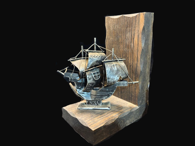 #Columbus Ship Desk Set – Niña, Santa María & Pinta – Nautical Bookends + Pen Holder - Annapolis Maritime Antiques
