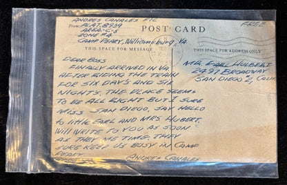 WWII U.S. Navy Seabees Postcard – Naval Construction Battalions – Handwritten Camp Peary VA