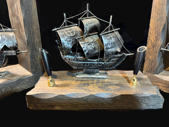 #Columbus Ship Desk Set – Niña, Santa María & Pinta – Nautical Bookends + Pen Holder - Annapolis Maritime Antiques