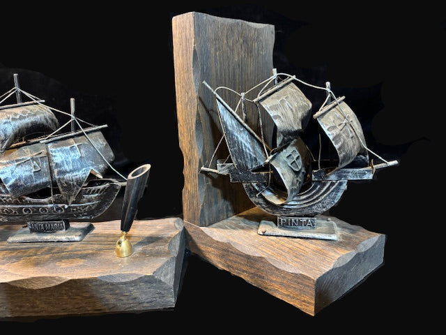 #Columbus Ship Desk Set – Niña, Santa María & Pinta – Nautical Bookends + Pen Holder - Annapolis Maritime Antiques