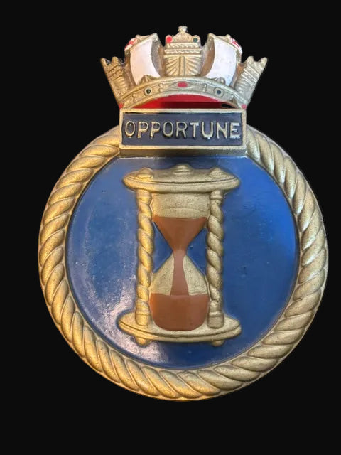 #HMS Opportune Royal Navy Submarine Plaque Cast Metal Naval Crest - Annapolis Maritime Antiques