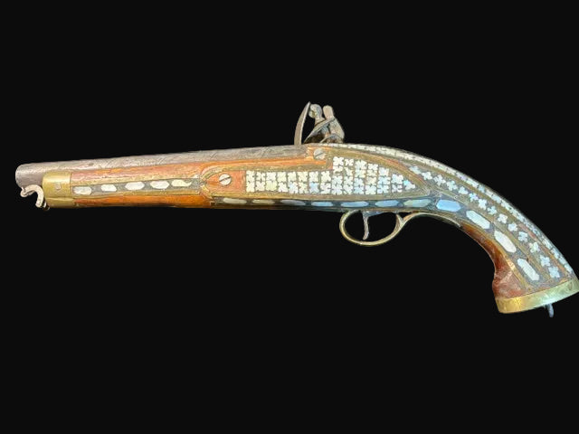 #Ottoman / Balkan Style Flintlock Pistol with Bone Inlay Decoration - Annapolis Maritime Antiques