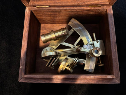 Nautical Sextant in Hardwood Presentation Box with Anchor Inlay
