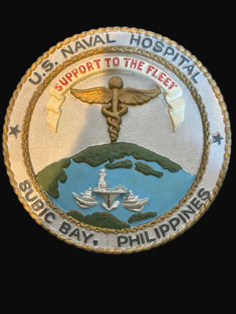 #U.S. Naval Hospital Subic Bay Philippines Cast Metal Navy Command Plaque - Annapolis Maritime Antiques