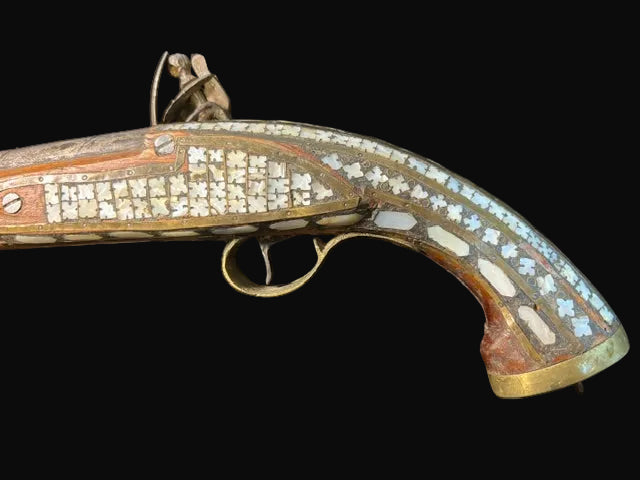 #Ottoman / Balkan Style Flintlock Pistol with Bone Inlay Decoration - Annapolis Maritime Antiques