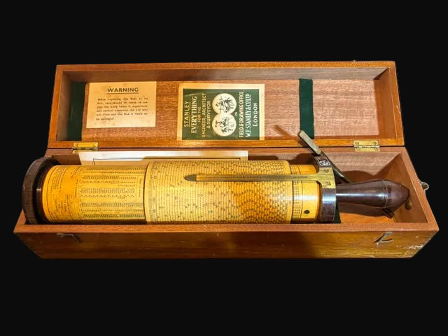 #ADD VENDOR Fuller Cylindrical Slide Rule Calculator in Original Mahogany Case with Literature - Annapolis Maritime Antiques