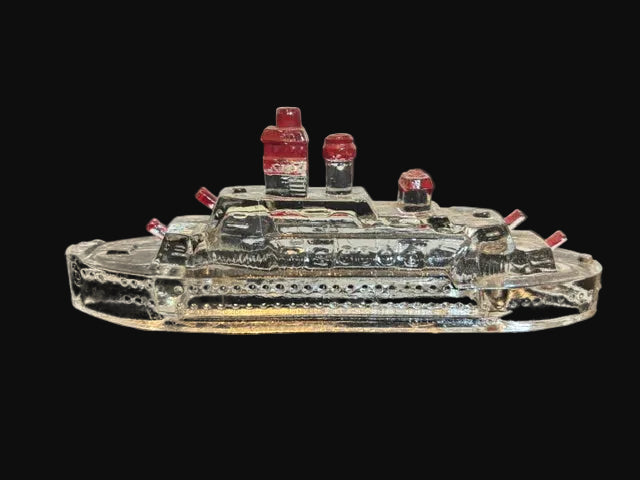 Glass Ocean Liner Ship Figurine Nautical Paperweight - Red