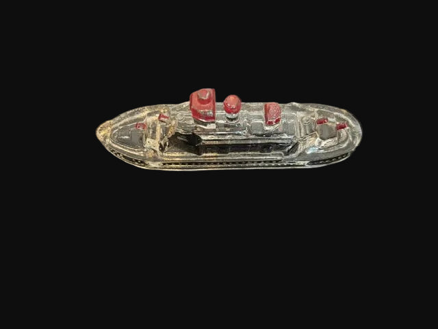 Glass Ocean Liner Ship Figurine Nautical Paperweight - Red