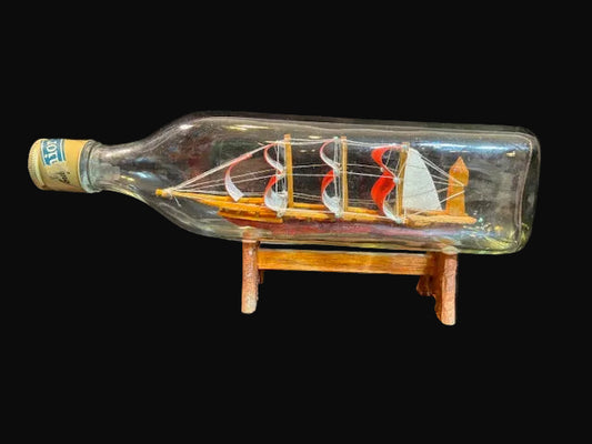 #Ship in a Bottle – Handmade Nautical Folk Art on Wood Stand - Annapolis Maritime Antiques