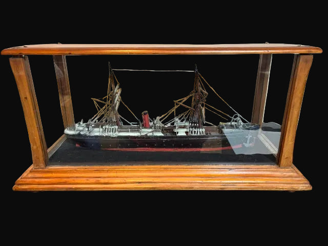USS Nevada Battleship Model in Original Glass Display Case Hand Built Naval Ship - Annapolis Maritime Antiques