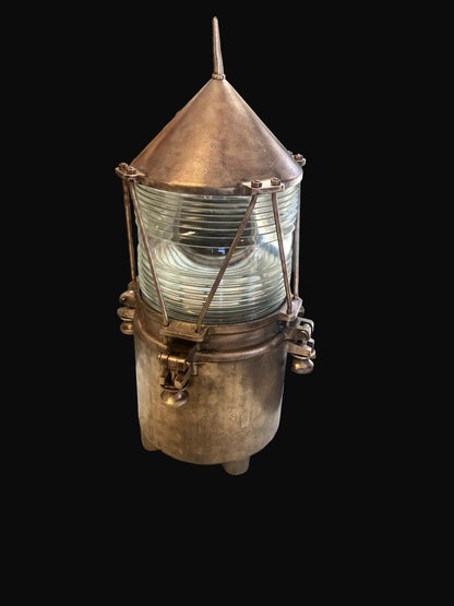 U.S. Lighthouse Service Bronze Marine Lantern Beacon Light w/ Fresnel Lens