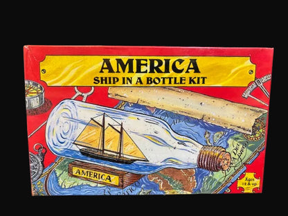 America Ship in a Bottle Kit – Woodkrafter Kits Model 202 – Sealed (1984) - Annapolis Maritime Antiques