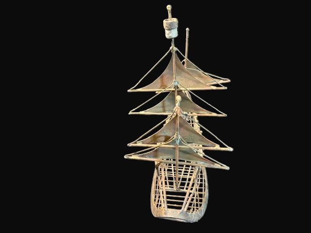 #Mid-Century Modern Metal Sailboat Sculpture • Nautical Decor • Wire Art Ship - Annapolis Maritime Antiques