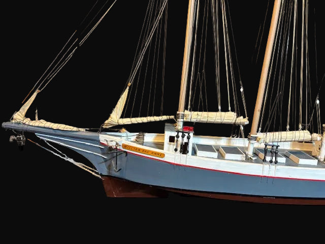 Handcrafted Wooden Three-Masted Schooner Model – Nautical Sailing Ship Display - Annapolis Maritime Antiques