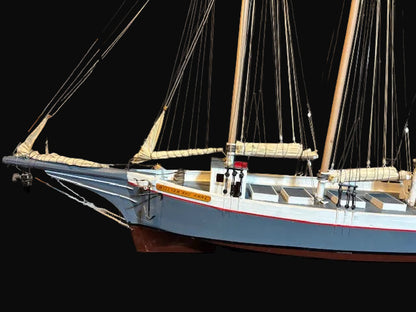 Handcrafted Wooden Three-Masted Schooner Model – Nautical Sailing Ship Display - Annapolis Maritime Antiques