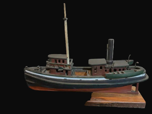 #Handcrafted Steam Tugboat Model Maritime Folk Art Display - Annapolis Maritime Antiques
