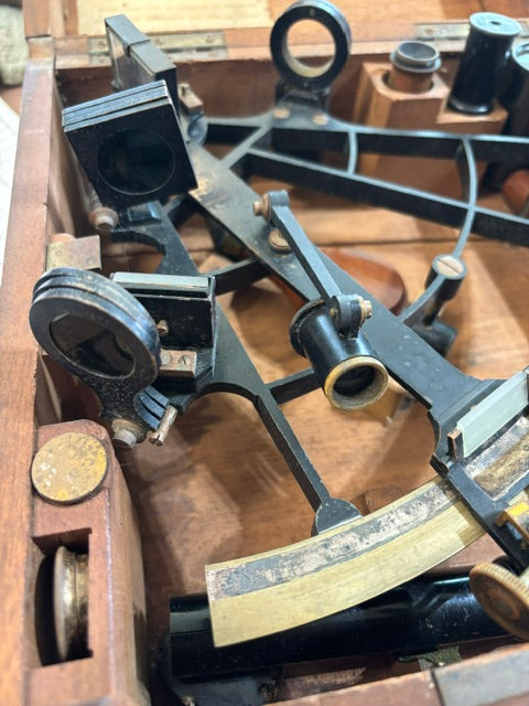 #ADD VENDOR French Marine Sextant A. Huillmann Ponthus Successeur Paris No. 3910 in Original Mahogany Case c.1880-1900 - Annapolis Maritime Antiques