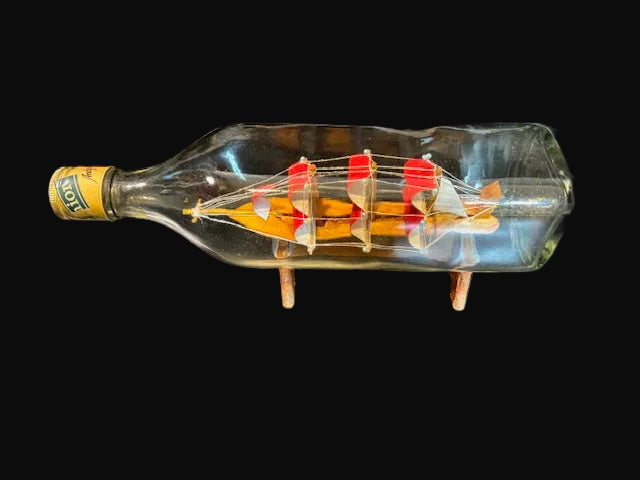 #Ship in a Bottle – Handmade Nautical Folk Art on Wood Stand - Annapolis Maritime Antiques