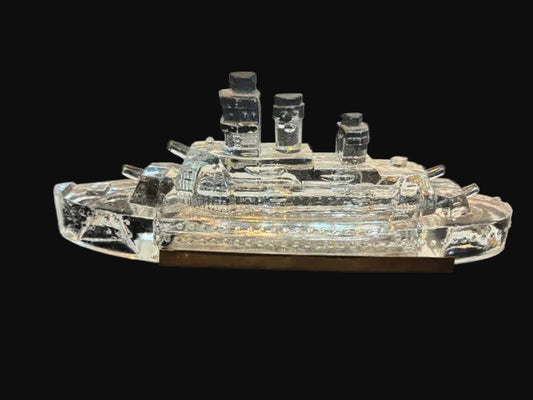 Glass Ocean Liner Ship Figurine Nautical Paperweight - Black