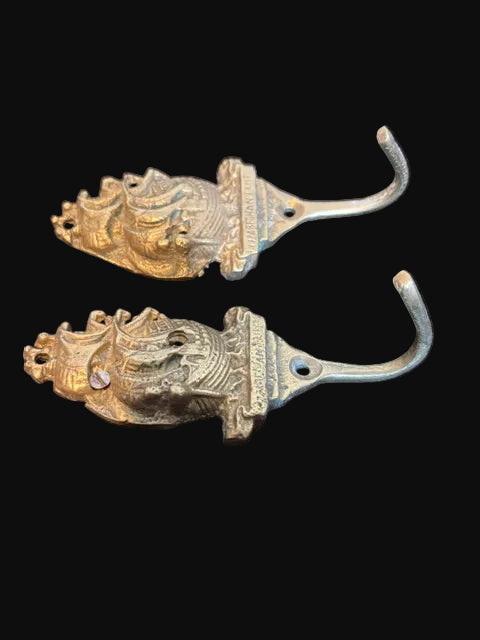 #Half Moon Ship Wall Hooks Pair Nautical Maritime Coat Hooks - Annapolis Maritime Antiques