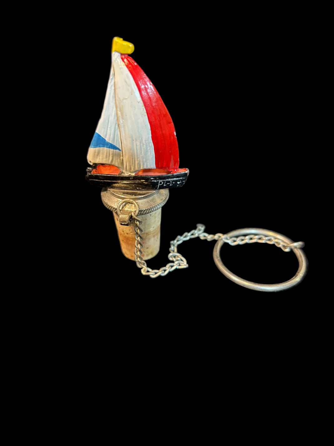 Hand-Painted Sailboat Bottle Stopper – Nautical Cork & Chain Barware - Annapolis Maritime Antiques