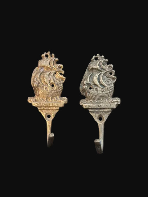 #Half Moon Ship Wall Hooks Pair Nautical Maritime Coat Hooks - Annapolis Maritime Antiques