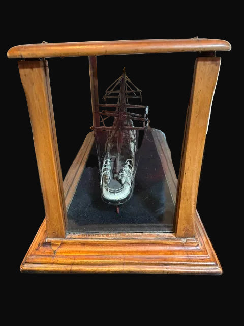 USS Nevada Battleship Model in Original Glass Display Case Hand Built Naval Ship - Annapolis Maritime Antiques