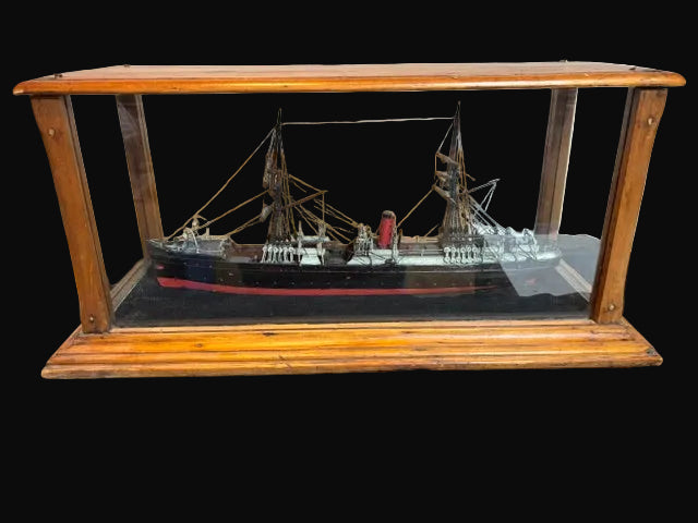 USS Nevada Battleship Model in Original Glass Display Case Hand Built Naval Ship - Annapolis Maritime Antiques