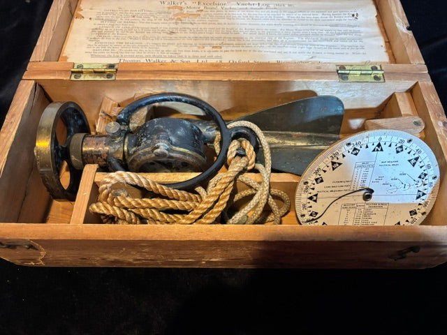 #ADD VENDOR Walker's Excelsior Yacht Log Mark III Complete Taffrail Log in Original Case Thomas Walker & Son - Annapolis Maritime Antiques