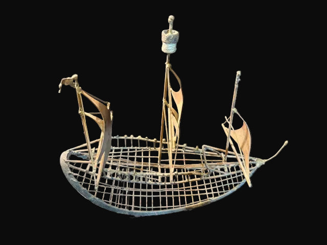 #Mid-Century Modern Metal Sailboat Sculpture • Nautical Decor • Wire Art Ship - Annapolis Maritime Antiques