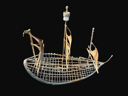 #Mid-Century Modern Metal Sailboat Sculpture • Nautical Decor • Wire Art Ship - Annapolis Maritime Antiques