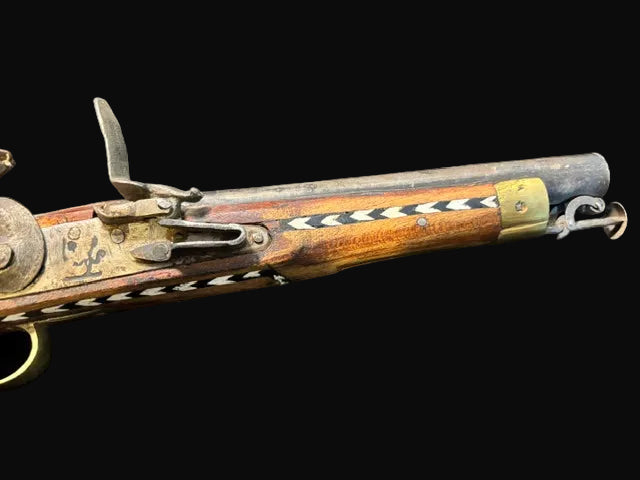 #Decorative Ottoman-Style Flintlock Pistol with Inlaid Stock - Annapolis Maritime Antiques