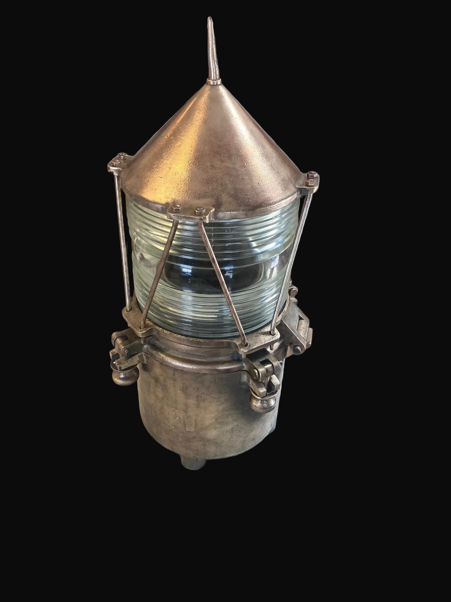 U.S. Lighthouse Service Bronze Marine Lantern Beacon Light w/ Fresnel Lens