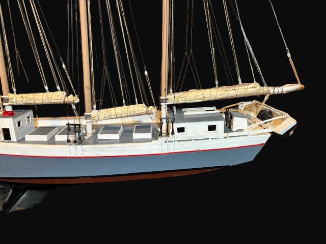 Handcrafted Wooden Three-Masted Schooner Model – Nautical Sailing Ship Display - Annapolis Maritime Antiques
