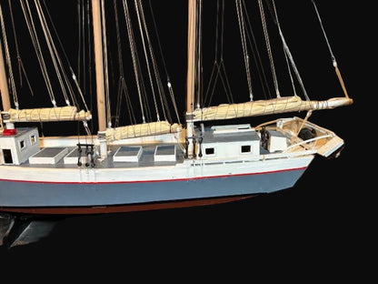 Handcrafted Wooden Three-Masted Schooner Model – Nautical Sailing Ship Display - Annapolis Maritime Antiques