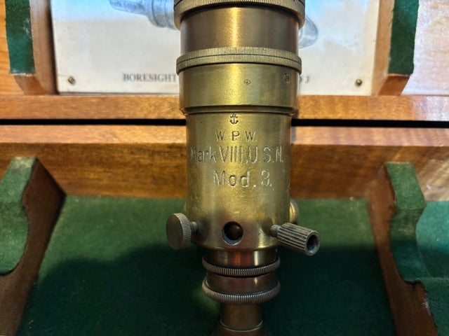 WWII Era U.S. Navy Mk VIII Mod. 3 Boresight Telescope in Fitted Wooden Case - Annapolis Maritime Antiques