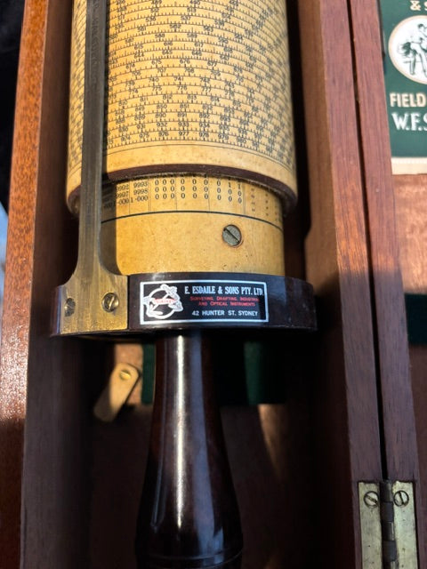#ADD VENDOR Fuller Cylindrical Slide Rule Calculator in Original Mahogany Case with Literature - Annapolis Maritime Antiques