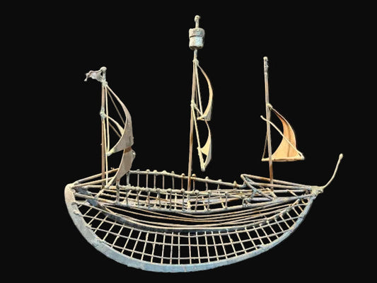 #Mid-Century Modern Metal Sailboat Sculpture • Nautical Decor • Wire Art Ship - Annapolis Maritime Antiques