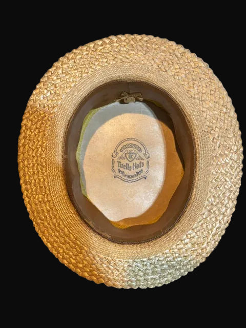 Tuells Hats Straw Boater Hat Size 7 3/8 Skimmer Hat with Black Ribbon