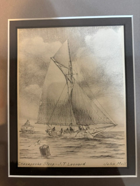 John Moll Chesapeake Sloop J.T. Leonard Framed Maritime Print Chesapeake Bay Art - Annapolis Maritime Antiques