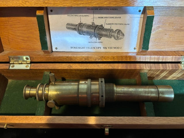 WWII Era U.S. Navy Mk VIII Mod. 3 Boresight Telescope in Fitted Wooden Case - Annapolis Maritime Antiques