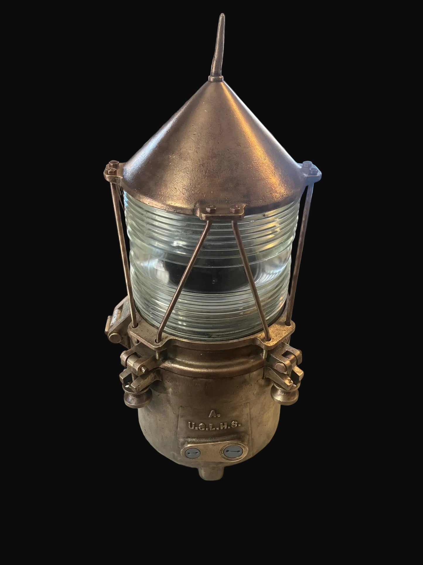 U.S. Lighthouse Service Bronze Marine Lantern Beacon Light w/ Fresnel Lens